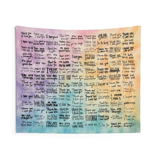 Tie Dye Print Words of Love, Gratitude, and Acceptance Tapestry