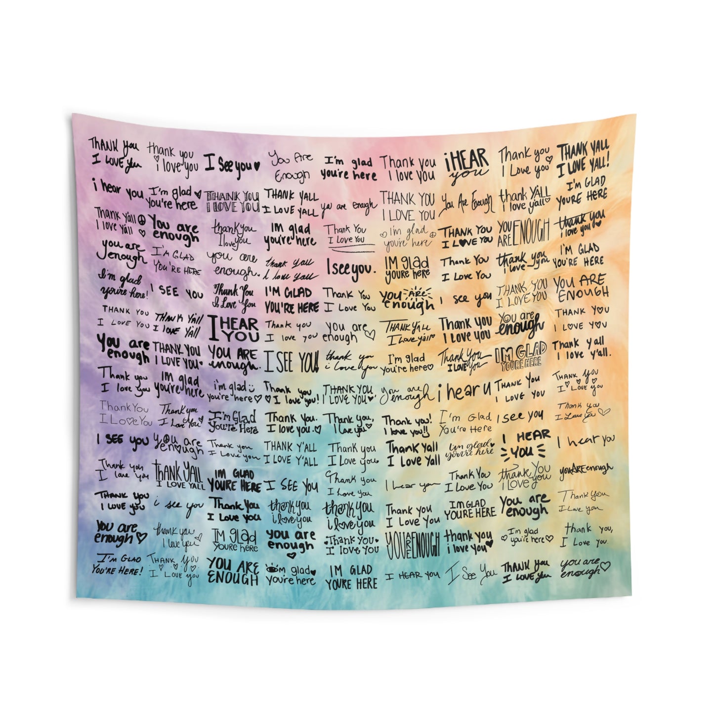 Tie Dye Print Words of Love, Gratitude, and Acceptance Tapestry