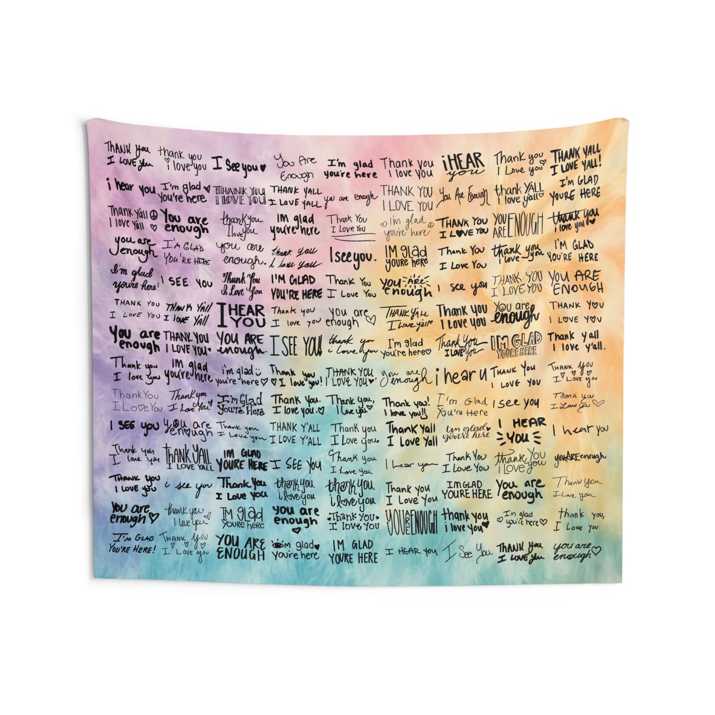 Tie Dye Print Words of Love, Gratitude, and Acceptance Tapestry